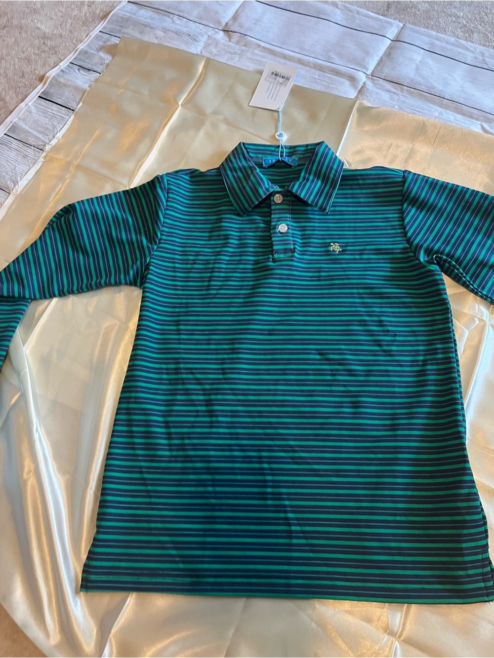 Boys' Teal and Green Striped Long-Sleeve Polo Shirt